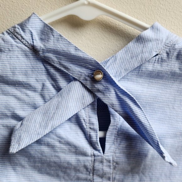 Blue Ruffled Micro-Striped Blouse Size Medium - Picture 9 of 16